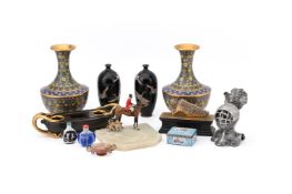 DESK ORNAMENTS INCLUDING; A REGENCY GILT AND PATINATED INKWELL