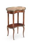 A FRENCH ORMOLU MOUNTED KIDNEY-SHAPED CENTRE TABLE, IN LOUIS XV OR XVI TRANSITIONAL STYLE
