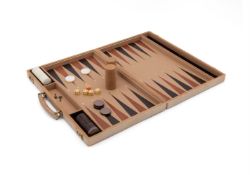 ASPREY: A LEATHER AND SUEDE BACKGAMMON SET, LATE 20TH CENTURY