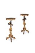 A PAIR OF ITALIAN GILTWOOD AND POLYCHROME PAINTED TORCHERE STANDS, 19TH CENTURY