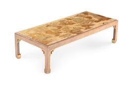 A MODERN CHINESE STYLE LACQUER LOW CENTRE TABLE, AND A PAIR OF OCCASIONAL TABLES