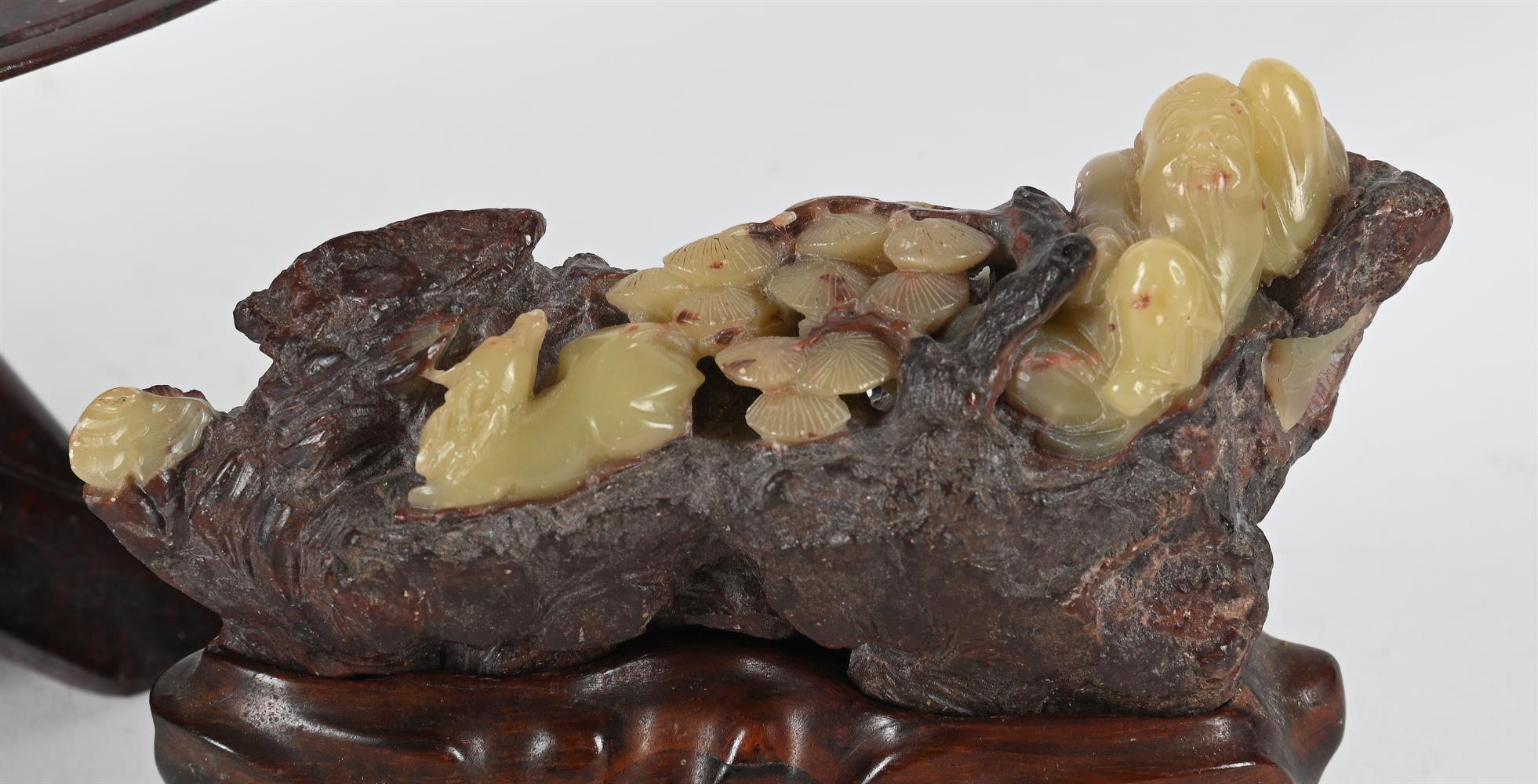 A CHINESE SOAPSTONE CARVING OF PEANUTS AND ROOTS, AND ANOTHER OF A 'SHOU LOU' DEER AND A PINE TREE - Image 3 of 4