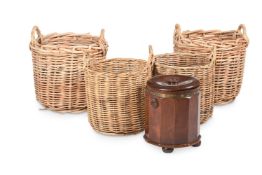 FIRESIDE FURNITURE AND BASKETS; INCLUDING AN ART DECO WALNUT FACETTED COAL BOX