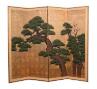 A JAPANESE FOUR PANEL SCREEN, 20TH CENTURY