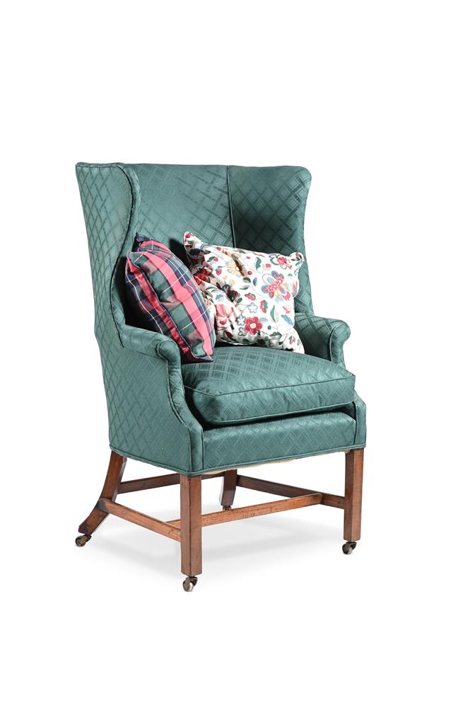 A GEORGE III UPHOLSTERED MAHOGANY WING ARMCHAIR, CIRCA 1780 AND ANOTHER ARMCHAIR - Image 3 of 6