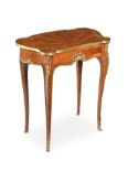 Y A FRENCH KINGWOOD, TULIPWOOD, PARQUETRY AND ORMOLU MOUNTED CENTRE TABLE, LATE 19TH CENTURY