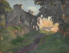 λ ATTRIBUTED TO WILLIAM HOGGATT (MANX 1879-1961), LANDSCAPE WITH A COTTAGE BY A PATH