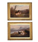 A. BARKER (19TH CENTURY), HUNTING DOGS RESTING; HUNTING DOGS IN A LANDSCAPE