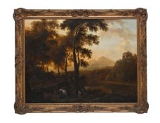 FOLLOWER OF RICHARD WILSON, FIGURES IN A LANDSCAPE AT SUNSET