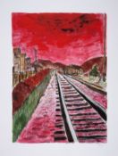 Bob Dylan (b.1941), Train Tracks (Pink), from The Drawn Blank Series