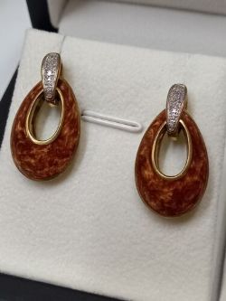 BRONZE CERAMIC DIAMOND EARRINGS/STERLING SILVER