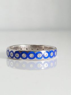 CERAMIC & 0.10CT DIAMOND RING/ ROYAL BLUE / STERLING SILVER SIZE N