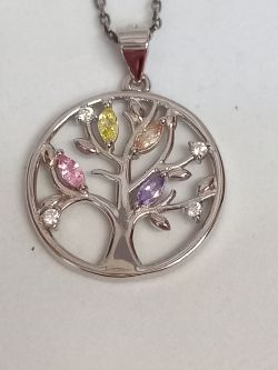 SILVER TREE OF LIFE PENDANT WITH COLOURED STONES