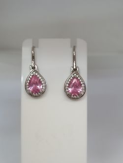 SILVER HOOK EARRINGS WITH CUBIC ZIRCONIA AND PINK STONE