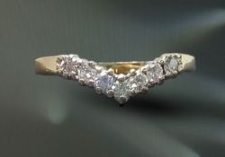 0.25CT DIAMOND WISHBONE WEDDING BAND/DRESS RING 9CT YELLOW GOLD + GIFT BOX + VALUATION CERT OF £1100