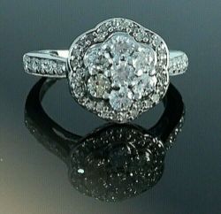 0.75CT DIAMOND CLUSTER ENGAGEMENT /DRESS RING/9CT WHITE GOLD + GIFT BOX + VALUATION CERT OF £1995