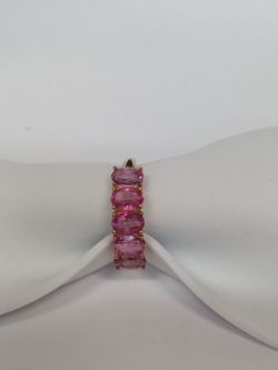 5 STONE OVAL PINK SAPPHIRE RING 9CT YELLOW GOLD WITH GIFT BOX AND VALUATION CERTIFICATE £1495