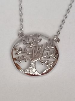 SILVER TREE OF LIFE PENDANT CUBIC ZIRCONIA STONES