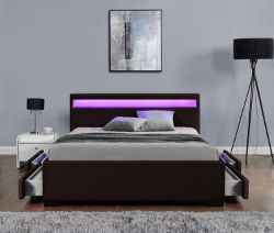 DESIGNER MUSIC BED, BLUETOOTH, SPEAKERS, LED COLOUR CHANGING FAUX LEATHER BED