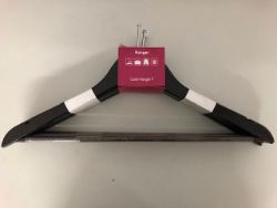 1 PALLET OF 2800 X WOODEN SECURITY COATHANGERS DARK WOOD WITH NON-SLIP TROUSER BAR.