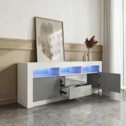 FITYOU® WHITE/GREY HIGH GLOSS LED TV STAND UP TO 65