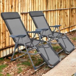 FREE DELIVERY- BRAND NEW RECLINING GARDEN CHAIRS SET OF 2 W/ 5-LEVEL BLACK