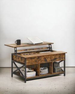 FREE DELIVERY - BRAND NEW COFFEE TABLE LIFT-TOP TABLE OPEN HIDDEN STORAGE RUSTIC
