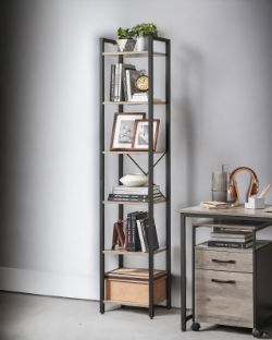 FREE DELIVERY - BRAND NEW BOOKCASE 6-TIER BOOKSHELF STORAGE SHELVING DISPLAY RACK GREIGE BLACK