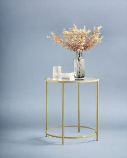 FREE DELIVERY - BRAND NEW VASAGLE END TABLE SIDE TABLE TEMPERED GLASS WITH GOLDEN METAL FRAME