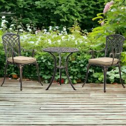 BRAND NEW 3 PCS ALUMINIUM GARDEN COFFEE TABLE SET W/ PARASOL HOLE & CUSHIONS