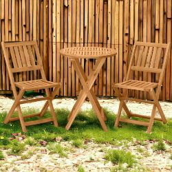 1 X BRAND NEW FOLDING PATIO BISTRO SET OF 3 DINING TABLE SET WITH 2 FOLDABLE CHAIRS
