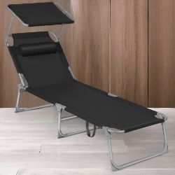 FREE DELIVERY - BRAND NEW SUN LOUNGER DECK CHAIR FOLDING SUNBED SUNSHADE HEADREST