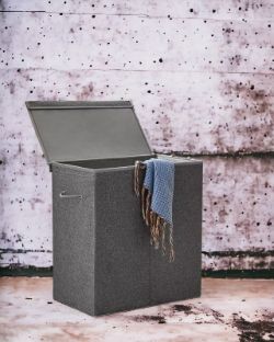 FREE DELIVERY - BRAND NEW LAUNDRY BASKET 2 COMPARTMENTS DIVIDER MAGNETIC LID FOLDABLE DARK GREY