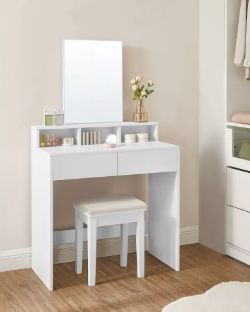VASAGLE DRESSING TABLE WITH LARGE RECTANGULAR MIRROR, MAKEUP TABLE