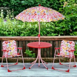 FREE DELIVERY - BRAND NEW KIDS FOLDING PICNIC TABLE CHAIR SET BUTTERFLY PATTERN OUTDOOR PARASOL
