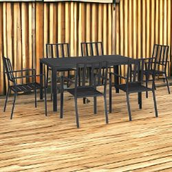 FREE DELIVERY-BRAND NEW 7 PCS GARDEN DINING SET W/ STACKABLE CHAIRS AND METAL TOP TABLE, BLACK