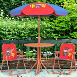 FREE DELIVERY- BRAND NEW KIDS BISTRO TABLE AND CHAIR SET W/ COWBOY THEME, ADJUSTABLE PARASOL