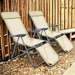 FREE DELIVERY - BRAND NEW RECLINING GARDEN CHAIRS SET OF 2 W/ 5-LEVEL ADJUSTABLE BACKREST, BEIGE