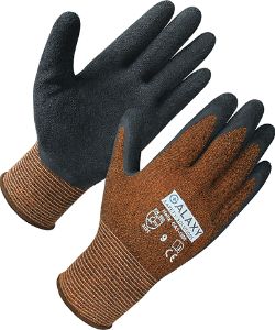 2583 X PAIRS OF YELLOW COTTON LINER, BLACK CRINKLED LATEX PALM COATING GLOVES (SIZE 7,8,9,10,11 )