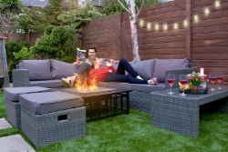 FREE DELIVERY - 8-SEATER GUNNERSBURY RATTAN CORNER SOFA SET - GREY