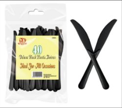1368 X 40PC DELUXE BLACK PLASTIC KNIVES