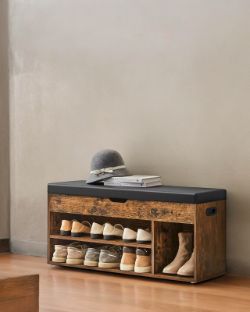 FREE DELIVERY - BRAND NEW SHOE BENCH WITH CUSHION STORAGE BENCH WITH PADDED SEAT RUSTIC BROWN