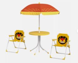 FREE DELIVERY - BRAND NEW KIDS BISTRO TABLE AND CHAIR SET W/ LION THEME, ADJUSTABLE PARASOL