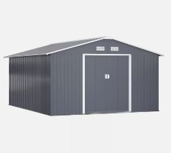 FREE DELIVERY - BRAND NEW 13 X 11FT GARDEN SHED STORAGE WITH FOUNDATION KIT AND VENTS, GREY