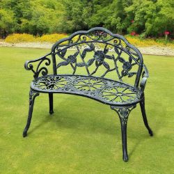 FREE DELIVERY - BRAND NEW GARDEN BENCH PORCH PARK CHAIR SEATER ANTIQUE ROSE STYLE CAST ALUMINIUM