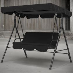 FREE DELIVERY - BRAND NEW OUTDOOR 3-PERSON PORCH SWING CHAIR WITH ADJUSTABLE CANOPY BLACK