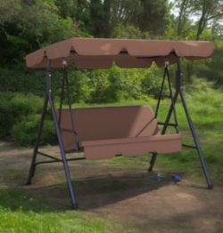 FREE DELIVERY - BRAND NEW THREE-SEATER SWINGING CHAIR WITH ADJUSTABLE CANOPY, BROWN