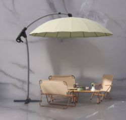 FREE DELIVERY - BRAND NEW 2.7M CANTILEVER PARASOL WITH CROSS BASE, CRANK HANDLE, 16 RIBS, BEIGE