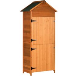 FREE DELIVERY - BRAND NEW WOODEN GARDEN SHED OUTDOOR SHELVES UTILITY TOOL STORAGE CABINET ORANGE