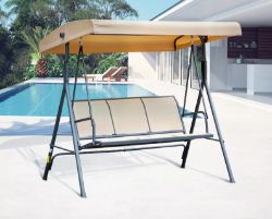 FREE DELIVERY - BRAND NEW 3 SEATER GARDEN SWING PATIO HAMMOCK W/ CANOPY FOR OUTDOOR BEIGE